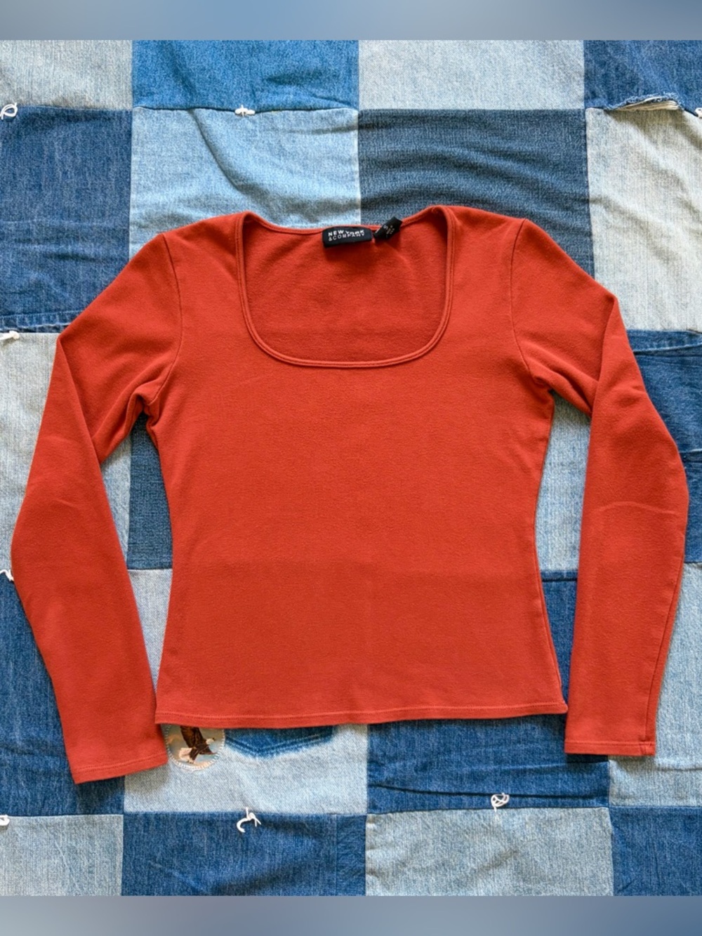 vtg 90s new york & company burnt orange long sleeve shirt squared neck size S